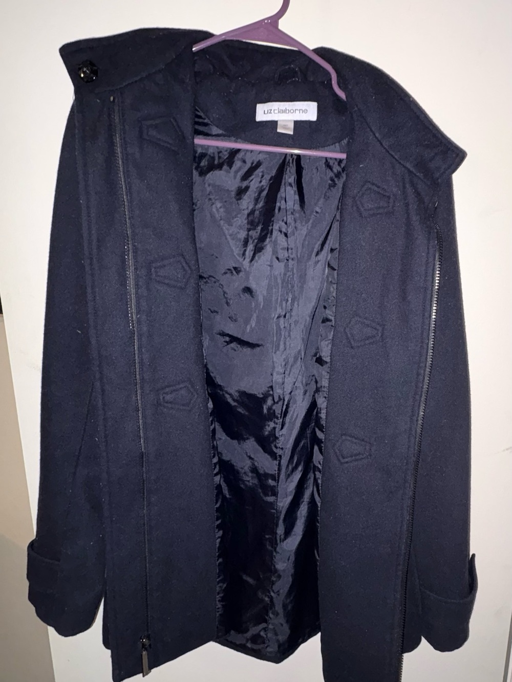 Liz Claiborne Navy Pea Coat with Zip Front